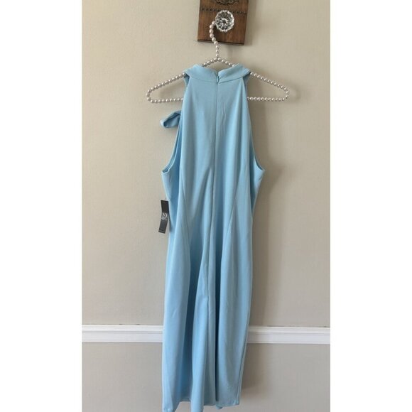 NWT NY&Company Womens Size M Blue Sleeveless Shift Dress Tie Neckline - Picture 3 of 4